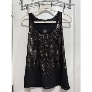 Express Womens S Black Sequin Embellished Scoop Neck Tank Top NWT  glam party